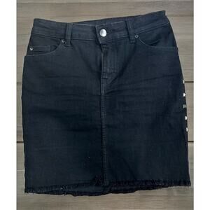 Divided Denim Black Jean Skirt Sz 4 Studded Distressed Raw Hem 16" Length